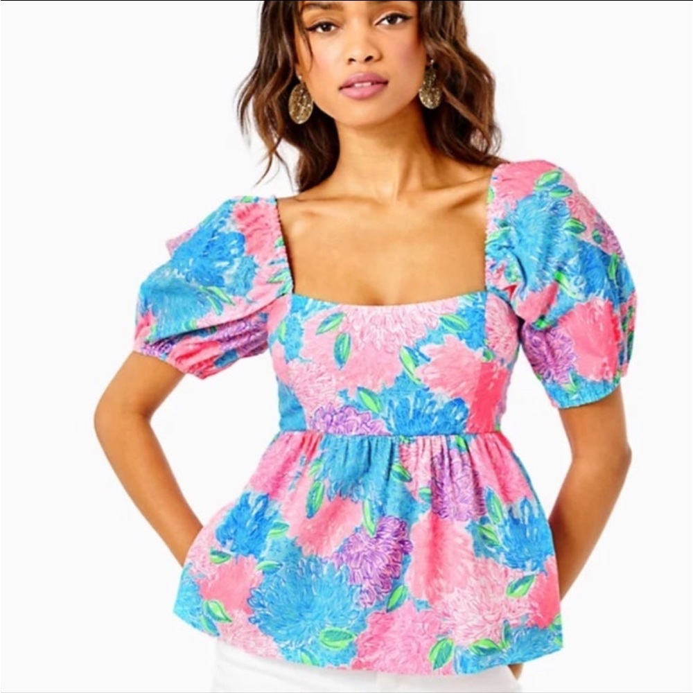 LILLY PULITZER “BEACH HOUSE BLOOMS” KAY TOP. SZ 14. NWT.